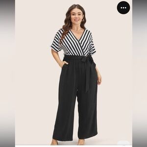 BloomChic Plus Size 4XL Black and White Striped Jumpsuit us26